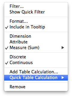 Tableau Quick Table Calculation