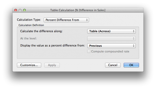 Tableau Customize Quick Table Calculation